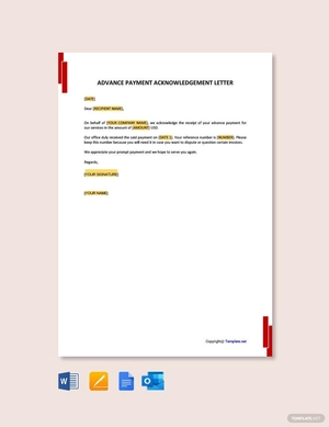 Advance Payment Acknowledgment Letter