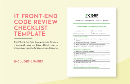 IT Front-End Code Review Checklist Template IT Front-End Code Review Checklist Template