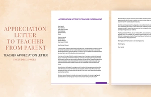 Appreciation Letter To Teacher From Parent