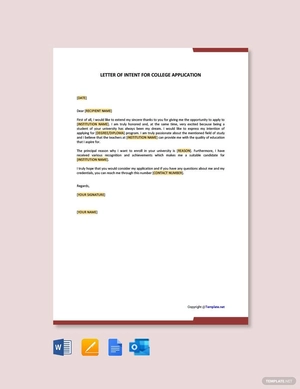 Letter of Intent for College Application