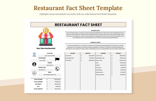 Restaurant Fact Sheet Template