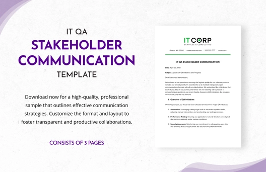 IT QA Stakeholder Communication Template IT QA Stakeholder Communication Template