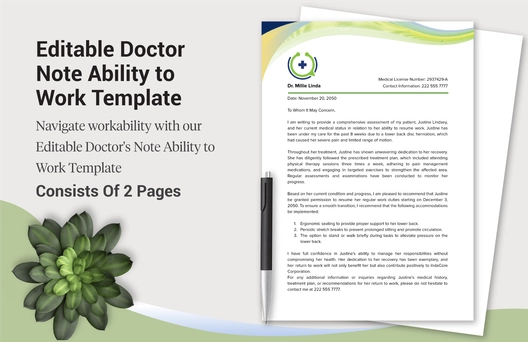 Editable Doctor Note Ability to Work Template