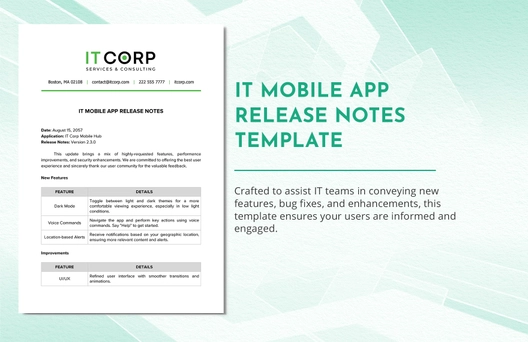IT Mobile App Release Notes Template