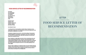 Food service letter of recommendation