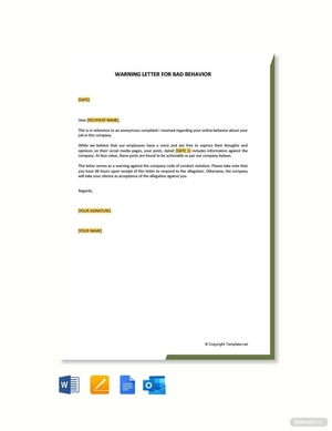 Warning Letter for Bad Behavior Warning Letter for Bad Behavior