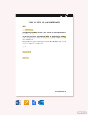 Thank You Letter for Donation to Church Thank You Letter for Donation to Church