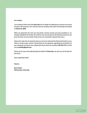 Service Termination Letter Service Termination Letter