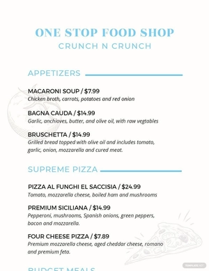 Simple Food and Drinks Menu Template