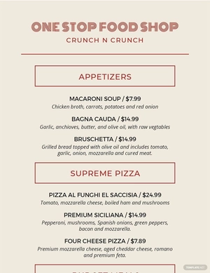 Vintage Food and Drinks Menu Template