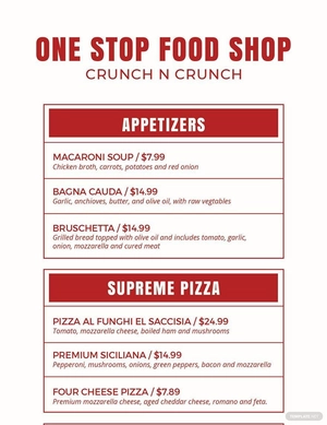 Food and Beverage Menu Template