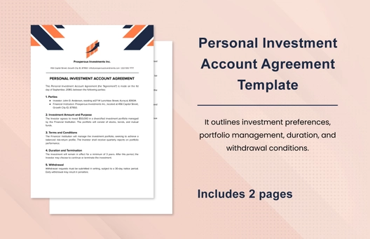 Personal Investment Account Agreement Template