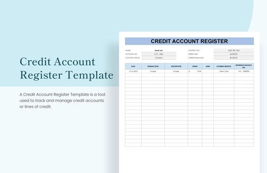 Credit Account Register Template