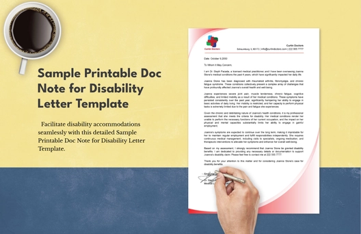 Sample Printable Doc Note for Disability Letter Template