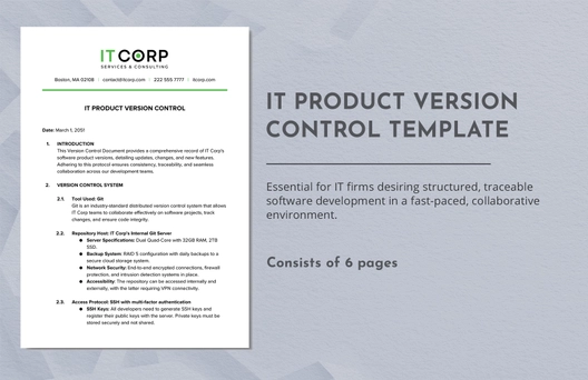 IT Product Version Control Template IT Product Version Control Template