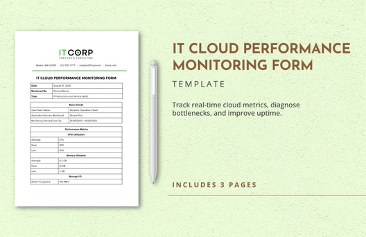 IT Cloud Performance Monitoring Form Template IT Cloud Performance Monitoring Form Template