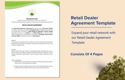 Retail Dealer Agreement Template Retail Dealer Agreement Template