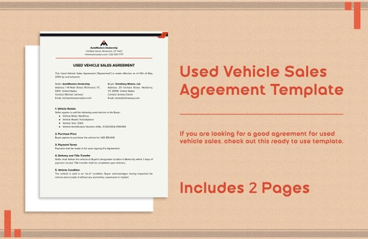 Used Vehicle Sales Agreement Template Used Vehicle Sales Agreement Template