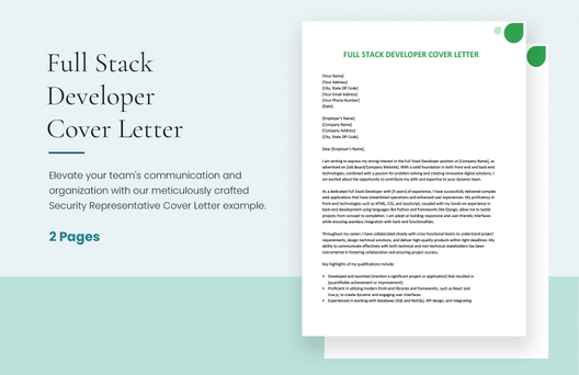 Full Stack Developer Cover Letter