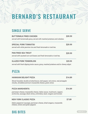Family Restaurant Menu Template