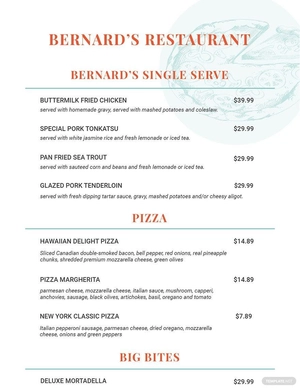 American Family Restaurant Menu Template