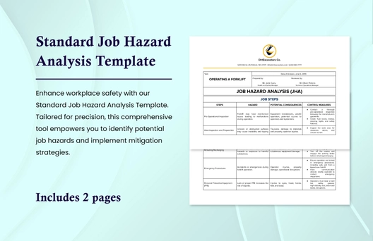 Standard Job Hazard Analysis Template