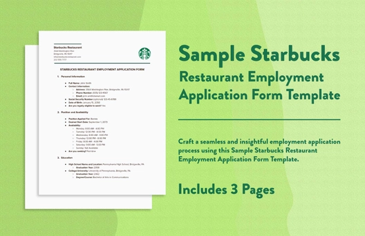 Sample Starbucks Restaurant Employment Application Form Template