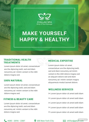 Editable Health Spa Datasheet Template