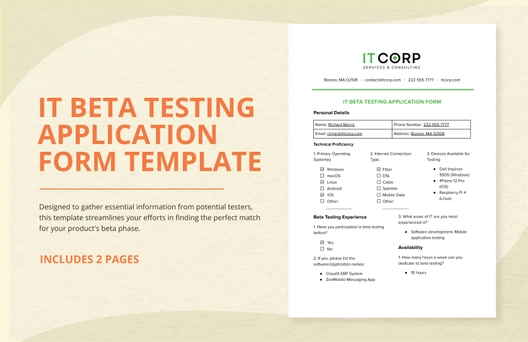 IT Beta Testing Application Form Template
