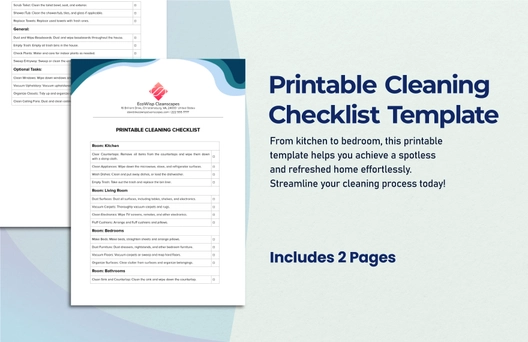 Printable Cleaning Checklist Template