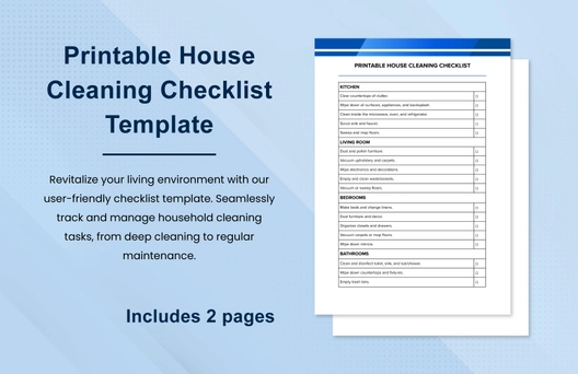 Printable House Cleaning Checklist Template