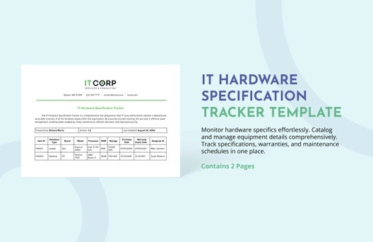 IT Hardware Specification Tracker Template IT Hardware Specification Tracker Template