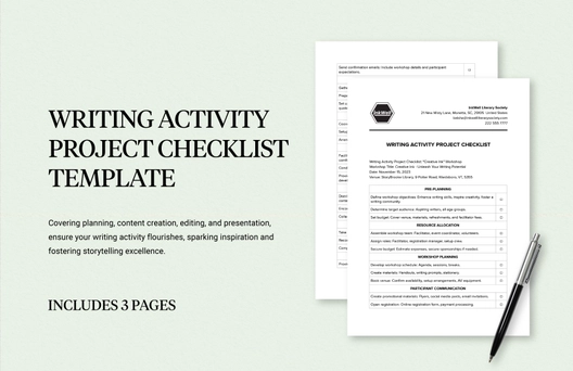 Writing Activity Project Checklist Template