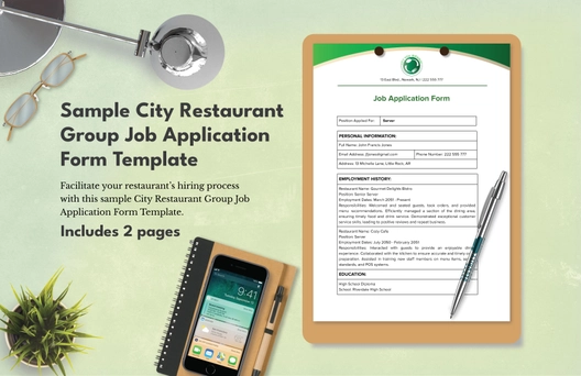 Sample City Restaurant Group Job Application Form Template