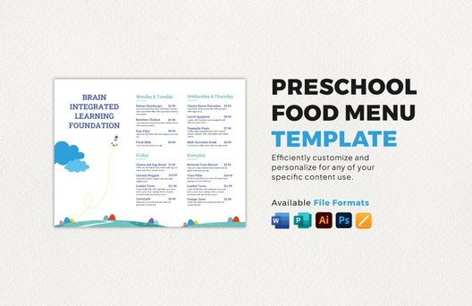 Preschool Food Menu Template