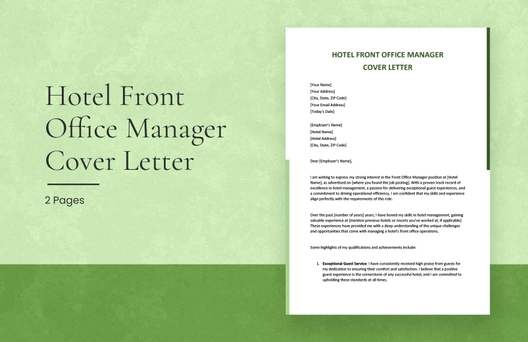 Hotel Front Office Manager Cover Letter