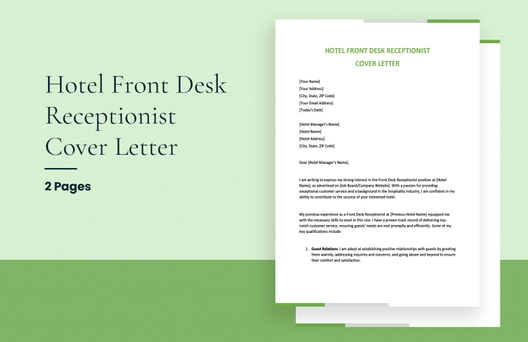 Hotel Front Desk Receptionist Cover Letter