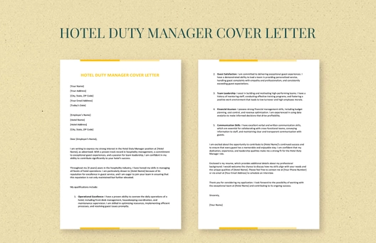 Hotel Duty Manager Cover Letter