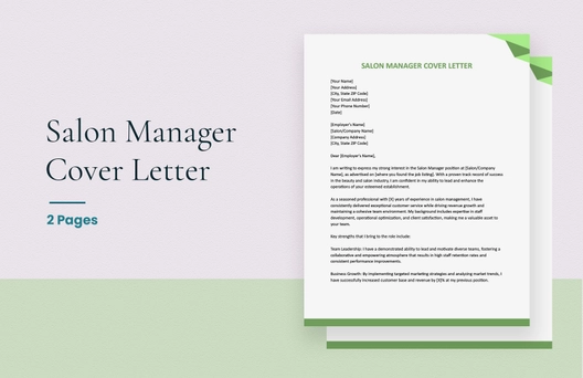 Salon Manager Cover Letter Salon Manager Cover Letter