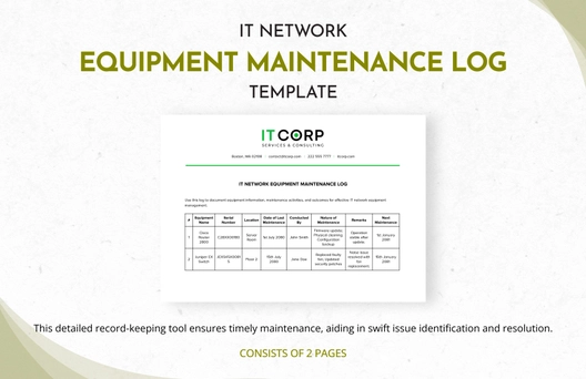 IT Network Equipment Maintenance Log Template