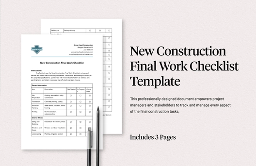New Construction Final Work Checklist Template