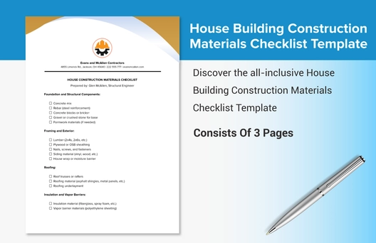 House Building Construction Materials Checklist Template