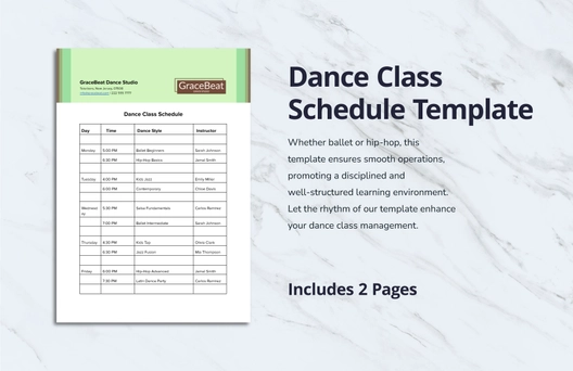 Dance Class Schedule Template Dance Class Schedule Template