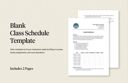 Blank Class Schedule Template Blank Class Schedule Template