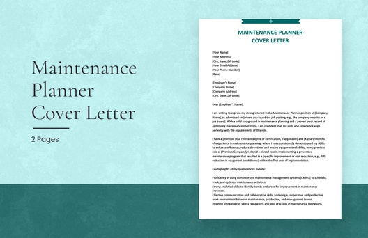Maintenance Planner Cover Letter