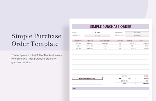 Simple Purchase Order Template