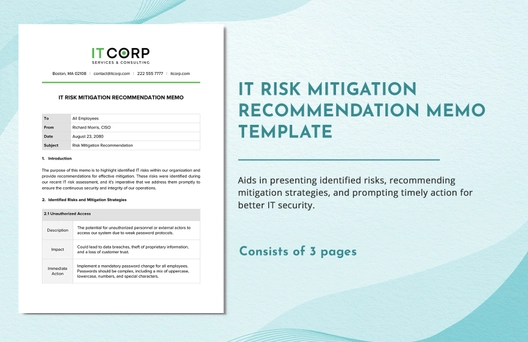 IT Risk Mitigation Recommendation Memo Template