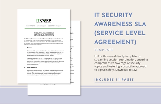 IT Security Awareness SLA (Service Level Agreement) Template