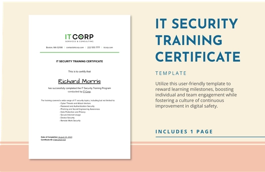 IT Security Training Certificate Template