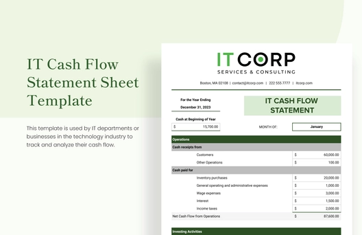 IT Cash Flow Statement Sheet Template